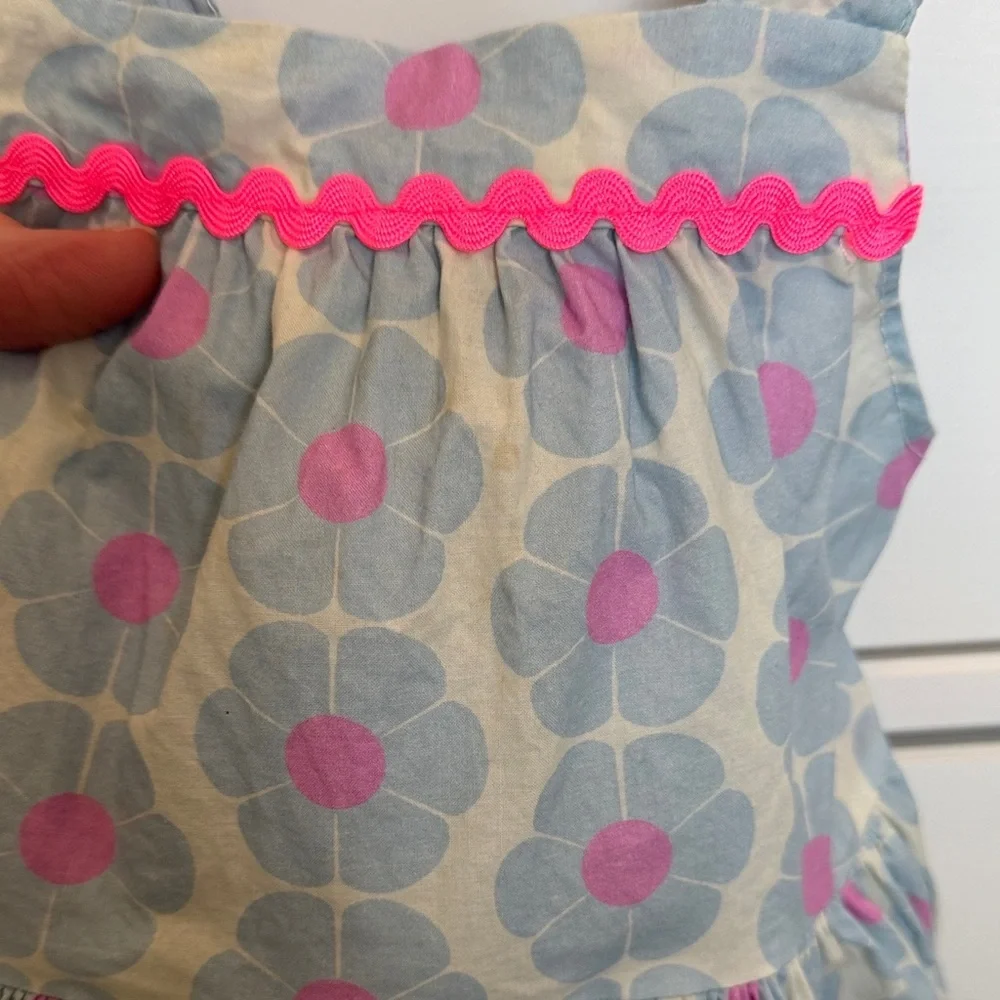 Girls' Light Blue Floral Sundress with Pink Accent